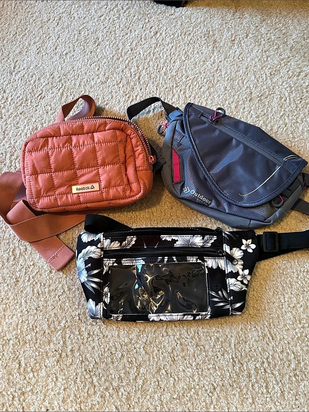 Fanny Pack Set; Coral Pink, Blue & Black Floral